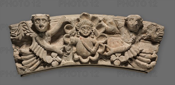 Keystone of an Arch: Female Bust within a Medallion Supported by Angels, 400s. Creator: Unknown.