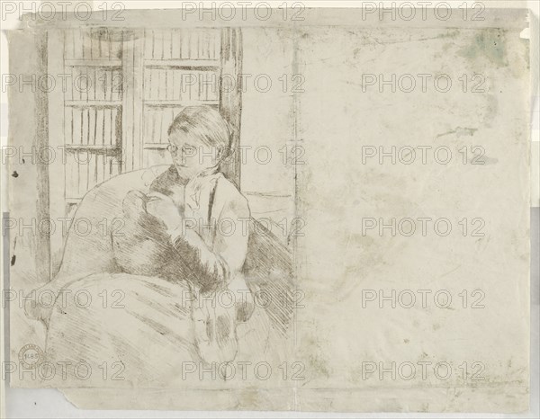 Knitting in the Library (verso), c. 1881. Creator: Mary Cassatt (American, 1844-1926).