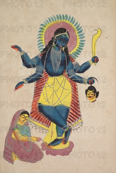 Krishna as Kali Worshipped by Radha, 1800s. Creator: Unknown.