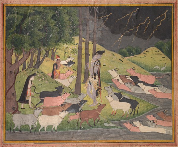 Krishna Summoning the Cows, c. 1780-1790. Creator: Unknown.