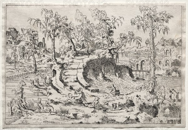 Landscape with Putti, c. 1550. Creator: Léon Davent (French).