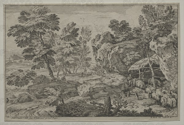 Landscape with Shepherds and two Flocks, second half 1600s. Creator: Adrian van der Cabel (Dutch, 1631-1705); Nicolas Robert.