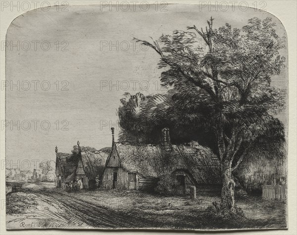 Landscape with Three Gabled Cottages beside a Road, 1650. Creator: Rembrandt van Rijn (Dutch, 1606-1669).