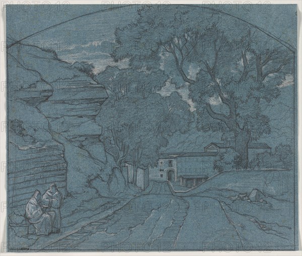 Landscape with Two Monks, c. 1840. Creator: François Edouard Bertin (French, 1797-1871).