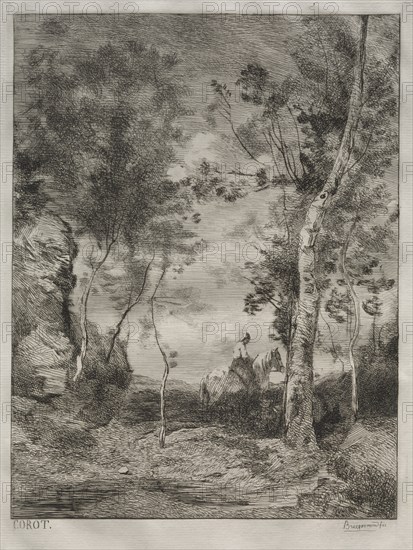 Landscape, or The White Horse, after Corot, c. 1858. Creator: Félix Bracquemond (French, 1833-1914).