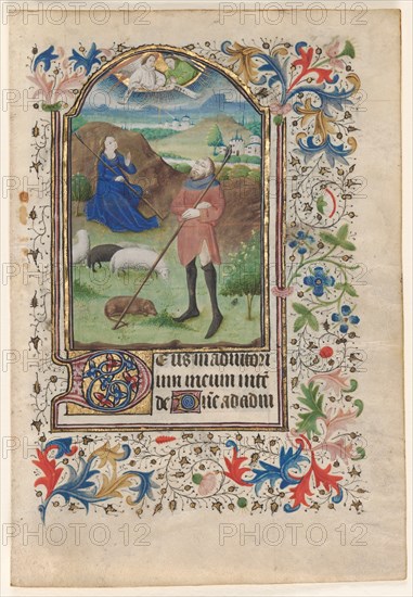 Leaf from a Book of Hours: Annunciation to the Shepherds, c. 1460. Creator: Unknown.