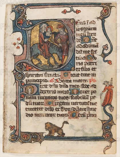 Leaf from a Book of Hours: Initial D: Flight into Egypt (2 of 2 Excised Leaves), early 1300s. Creator: Unknown.