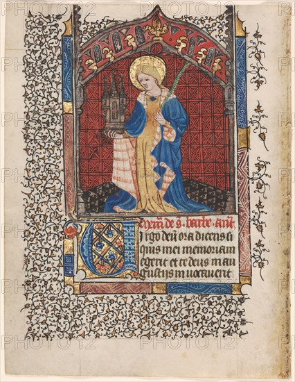 Leaf from a Book of Hours: St. Barbara (6 of 6 Excised Leaves), c. 1420-1430. Creator: Henri d'Orquevaulx (French); Workshop, or.