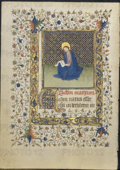 Leaf from a Book of Hours: St. Matthew, c. 1415-20. Creator: Limbourg Brothers (Netherlandish), follower of.