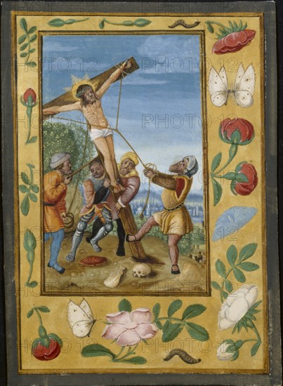 Leaf from a Book of Hours: The Raising of the Cross, c. 1510-1520. Creator: Unknown.