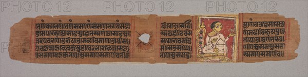Leaf from a Jain Manuscript: Kalpa-sutra: Monk Holding a Flower (recto), 1279. Creator: Unknown.