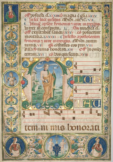 Leaf from a Gradual: Initial (M) with St. Andrew (recto), c. 1480. Creator: Jacopo Filippo d' Argenta (Italian, 1501).