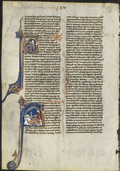 Leaf from a Latin Bible: Initial A and Initial A: Judith Beheading Holofernes, c. 1230-1240. Creator: Leber Group (French), circle or workshop of.