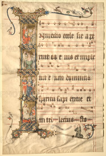 Leaf from the Wettinger Gradual: Historiated Initial (I)..., c1330. Creator: Second Master of the Wettinger Gradual (German).