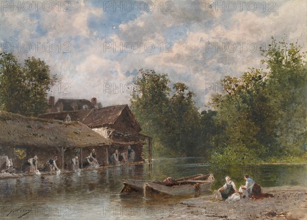 Les Lavandières (Washerwomen), 1870-1880. Creator: Eugène Cicéri (French, 1813-1890).