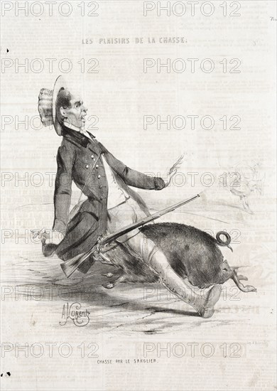 Les Plaisirs de la chasse: Chasse par le sanglier, 1842. Creator: Alade Joseph Lorentz (French, 1813-after 1858).