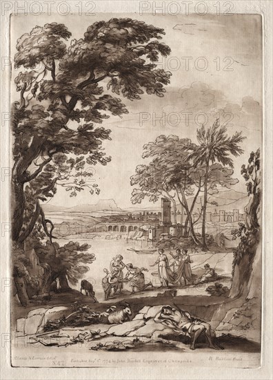 Liber Veritatis: No. 47, A River Scene with the Finding of Moses, 1774. Creator: Richard Earlom (British, 1743-1822).