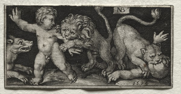 Lions Attacking Children, 1594. Creator: Nicolaes de Bruyn (Netherlandish, 1571-1656); A. van Londerseel.