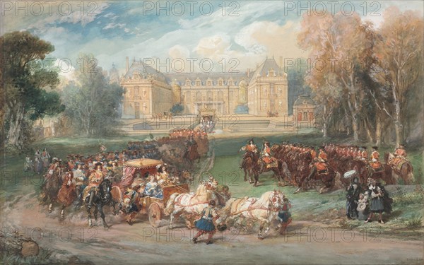 Louis XIV Driving his Coach in the Park of Versailles, 1870. Creator: Eugène Louis Lami (French, 1800-1890).