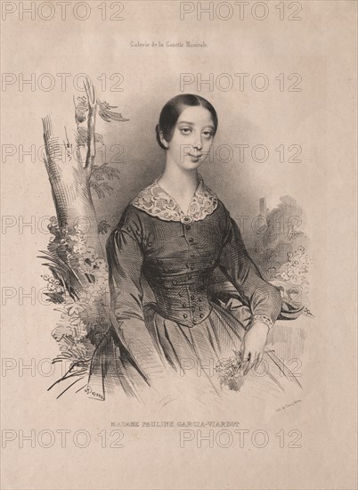 Madam Pauline Garcia-Viardot, 1840. Creator: Achille Devéria (French, 1800-1857); Galerie de la Gazette Musicale of October 25, 1940 to illustrate an article by H. Blanchard on Pauline and Eugénie Garcia.