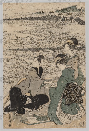 Man and Two Women at the Sea Shore, 1769-1825. Creator: Utagawa Toyokuni (Japanese, 1769-1825).
