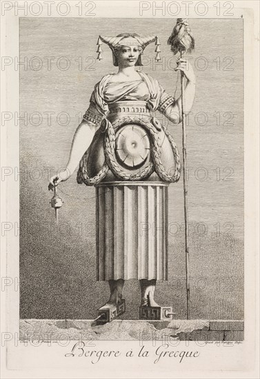 Mascarade à la Grecque: Bergère à la Grecque (Plate 4), 1771. Creator: Benigno Bossi (Italian, 1727-1792).