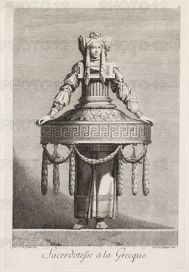 Mascarade à la Grecque: Sacerdotesse à la Grecque (Plate 8), 1771. Creator: Benigno Bossi (Italian, 1727-1792).