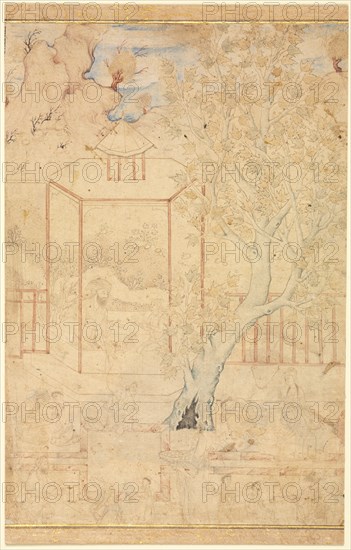 Master and Disciple in a Garden Pavillion; Single Page Illustration, c. 1570-1590s. Creator: Unknown.