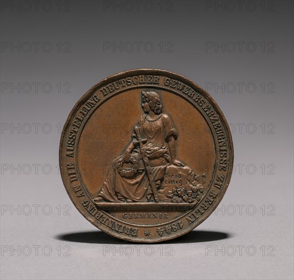Medal Commemorating the Exhibition of Textiles, Berlin, 1844 (obverse), 1844. Creator: Emil Schilling (German).