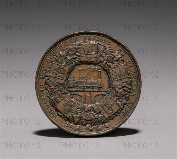 Medal Commemorating the Exhibition of Textiles, Berlin, 1844 (reverse), 1844. Creator: Emil Schilling (German).
