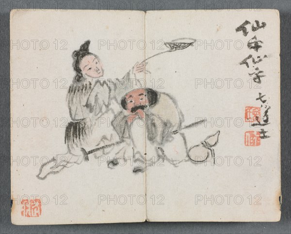 Miniature Album with Figures and Landscape (Man and Woman), 1822. Creator: Zeng Yangdong (Chinese).