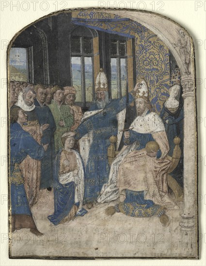 Miniature from a Speculum Historiale: Claudius Designates Nero as His Successor, 1447-60. Creator: Master of Jouvenel des Ursins (Coppin Delf?) (Flemish).