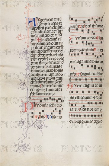 Missale: Fol. 111v; contains some music as part of Palm Sunday liturgy, 1469. Creator: Bartolommeo Caporali (Italian, c. 1420-1503).