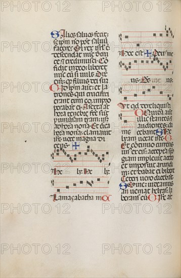 Missale: Fol. 121v: contains music for "Hely Hely Lama etc." within St. Mattion Passion, 1469. Creator: Bartolommeo Caporali (Italian, c. 1420-1503).