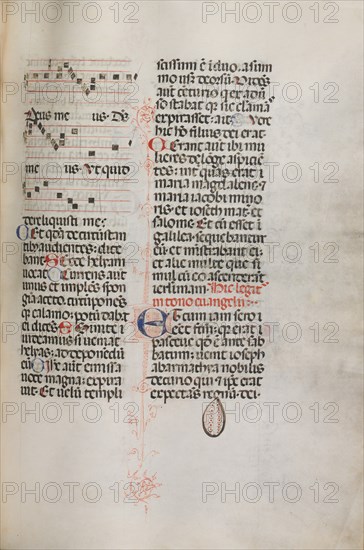 Missale: Fol. 129: contains music for "Hely Hely Lama etc." within St. Mattion Passion, 1469. Creator: Bartolommeo Caporali (Italian, c. 1420-1503).