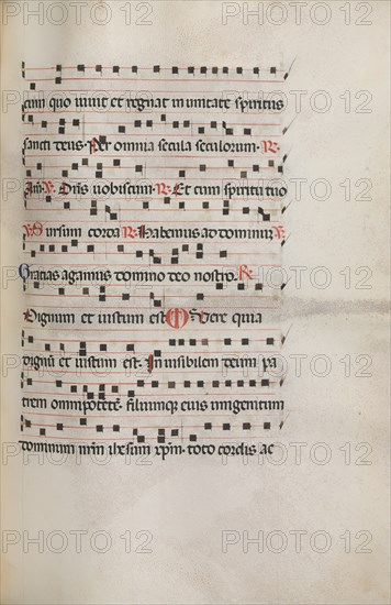 Missale: Fol. 154: Music for "Exultet", 1469. Creator: Bartolommeo Caporali (Italian, c. 1420-1503).