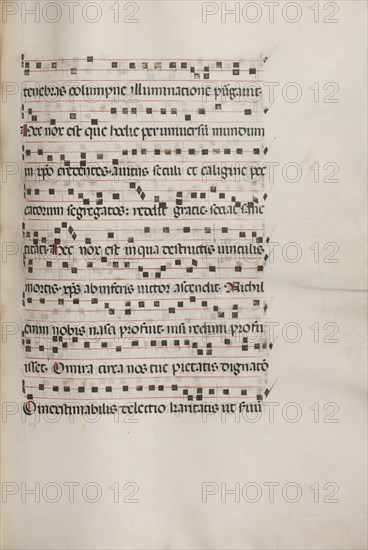 Missale: Fol. 155: Music for "Exultet", 1469. Creator: Bartolommeo Caporali (Italian, c. 1420-1503).