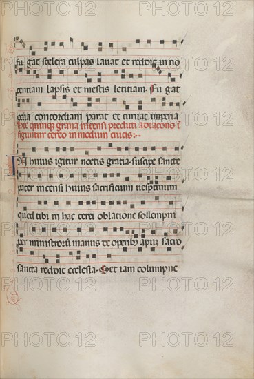 Missale: Fol. 156: Music for "Exultet", 1469. Creator: Bartolommeo Caporali (Italian, c. 1420-1503).