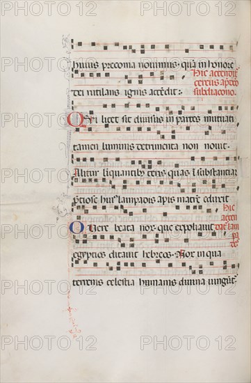 Missale: Fol. 156v: Music for "Exultet", 1469. Creator: Bartolommeo Caporali (Italian, c. 1420-1503).
