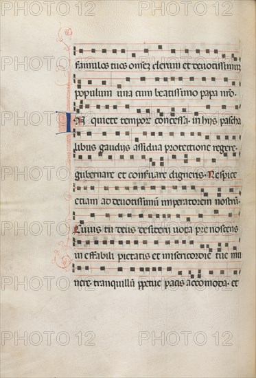 Missale: Fol. 157v: Music for "Exultet", 1469. Creator: Bartolommeo Caporali (Italian, c. 1420-1503).