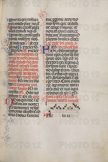 Missale: Fol. 171: Music for "Alleluia" etc. at beginning of Easter, 1469. Creator: Bartolommeo Caporali (Italian, c. 1420-1503).