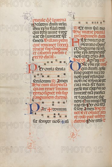 Missale: Fol. 190v: Music for various prayers, 1469. Creator: Bartolommeo Caporali (Italian, c. 1420-1503).