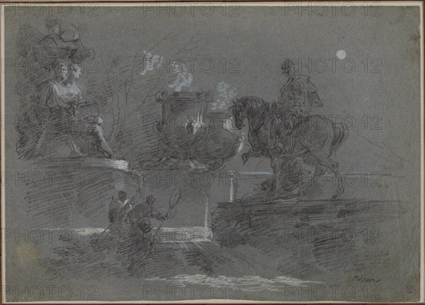 Monumental Sculpture in a Moonlit Park, c. 1842?. Creator: Giuseppe Bernardino Bison (Italian, 1762-1844).