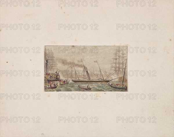 Needle-box Print: The Royal Fleet in Kilkenny Bay (?), 1850. Creator: George Baxter (British, 1804-1867).