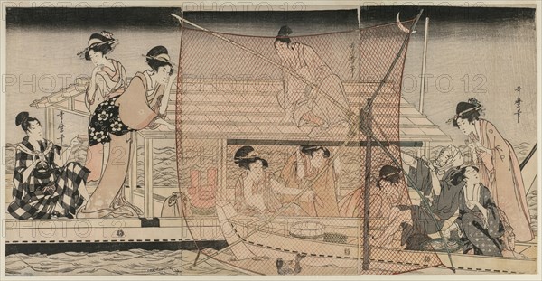 Net Fishing at Night on the Sumida River, c. 1800. Creator: Kitagawa Utamaro (Japanese, 1753?-1806).