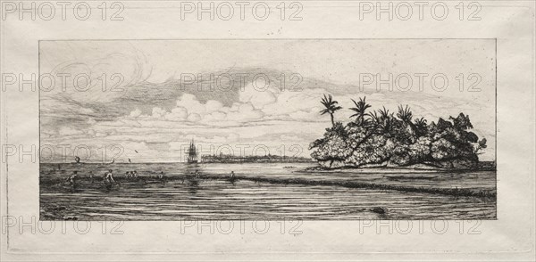 Oceania: Fishing near Islands with Palms in the Uea or Wallis Group, 1863. Creator: Charles Meryon (French, 1821-1868).