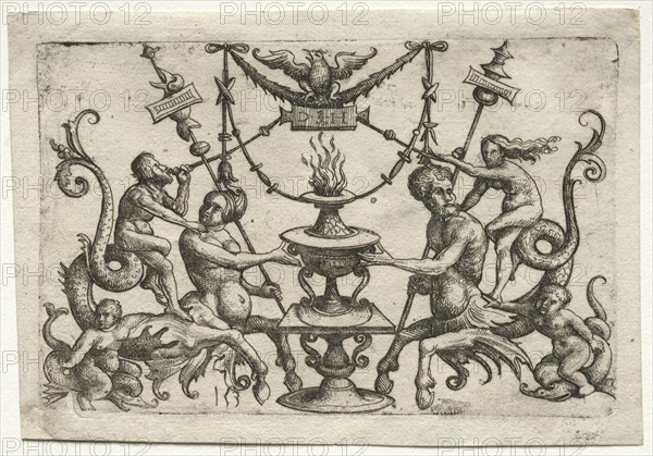 Ornament with Siren and Triton. Creator: Daniel I Hopfer (German, c. 1470-1536).