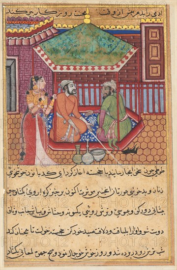Page from Tales of a Parrot (Tuti-nama): Forty-ninth night: The eldest brother..., c. 1560. Creator: Unknown.