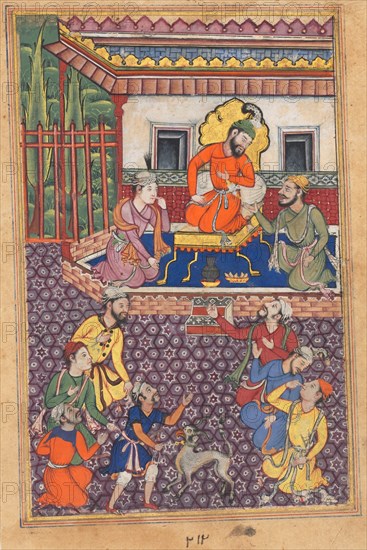 Page from Tales of a Parrot (Tuti-nama): Forty-sixth night: The court of the Raja of Ujjain, c. 1560 Creator: Unknown.
