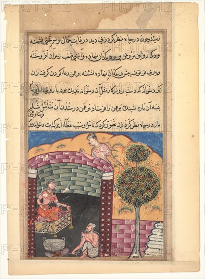 Page from Tales of a Parrot (Tuti-nama): Seventh night: The Brahman gambler sees..., c. 1560. Creator: Unknown.